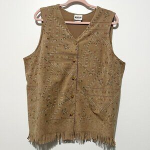 Bentley Womens Southwestern Fringe Vest 1X Tan Western Ranch Rodeo Cowgirl Indie